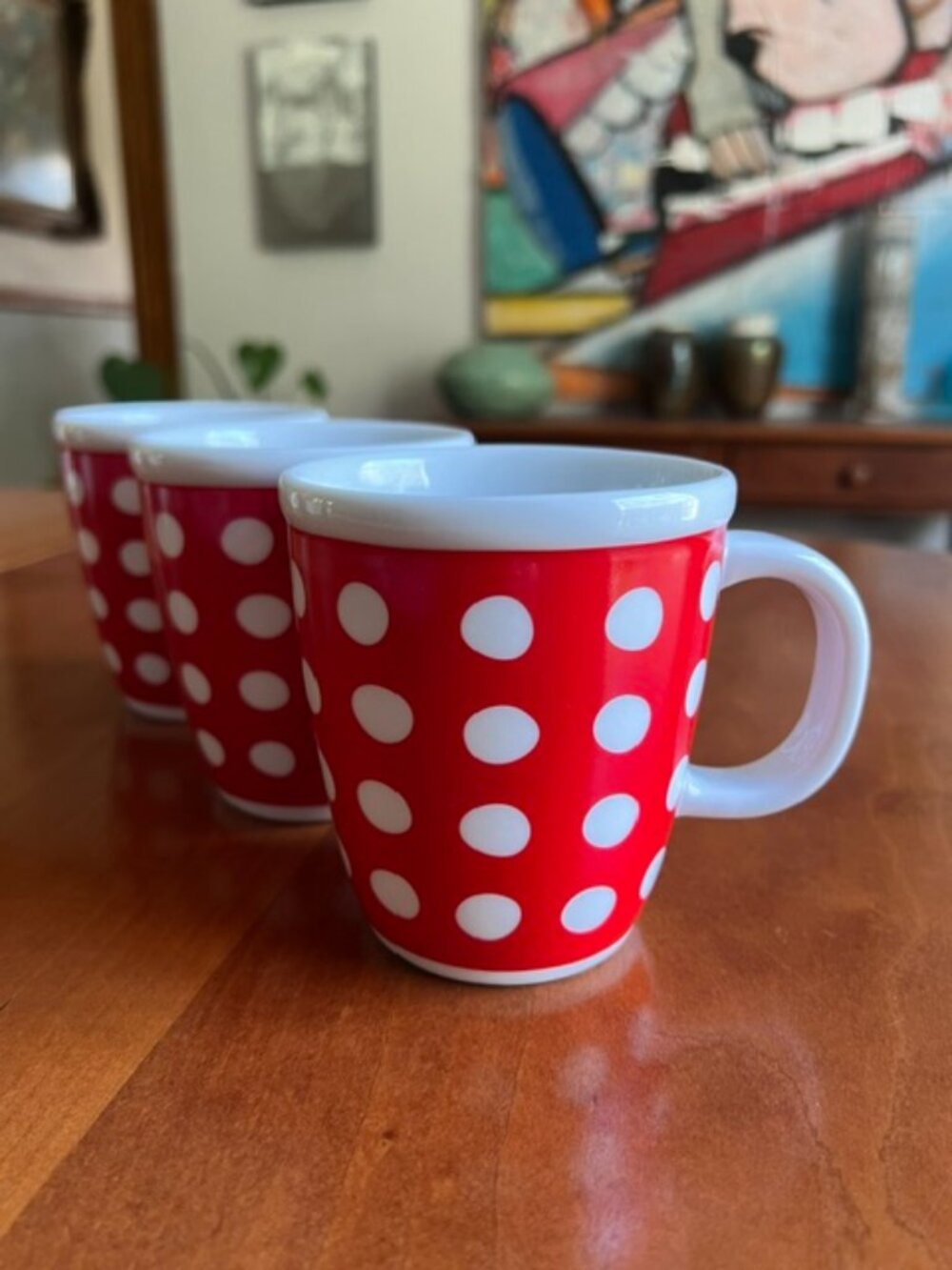VTG  Bodum Red & White Polka Dot Ceramic Coffee Tea Mug - Set of 3
